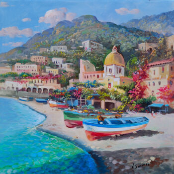 Schilderij getiteld "Positano beach - Am…" door Vincenzo Somma, Origineel Kunstwerk, Olie