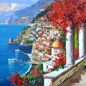 Peinture intitulée "The town in bloom -…" par Vincenzo Somma, Œuvre d'art originale, Huile Monté sur Châssis en bois