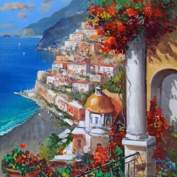 Painting titled "View from the terra…" by Vincenzo Somma, Original Artwork, Oil Mounted on Wood Stretcher frame