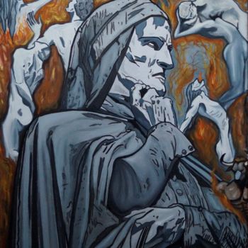 Pittura intitolato "Viaggio di Dante al…" da Vincenzo Cohen, Opera d'arte originale, Olio