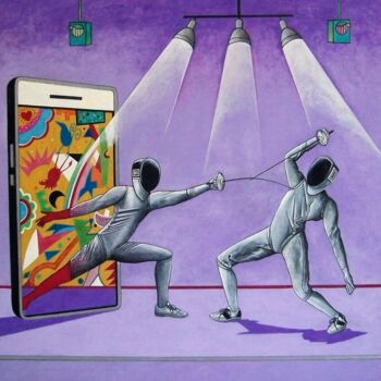 "MY DEAR SOCIALFRIEND" başlıklı Tablo Vincenzo Squillacioti tarafından, Orijinal sanat, Zamklı boya Ahşap panel üzerine mont…