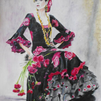 Painting titled "Flamenco V" by Vinci, Original Artwork, Watercolor