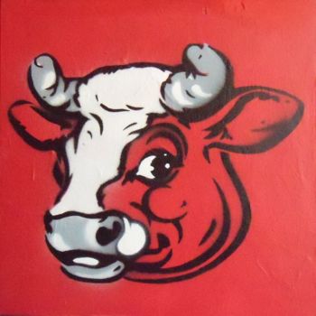 Painting titled "RED COW" by Vincz A.K.A. Borisbarzof, Original Artwork, Spray paint
