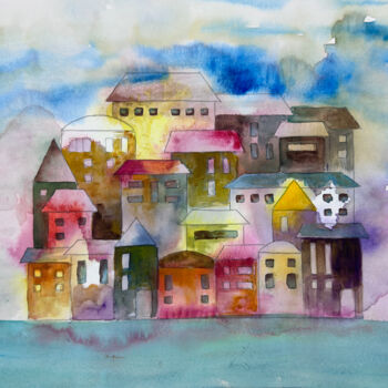 Peinture intitulée "Casas de colores" par Vinicio Jarquin, Œuvre d'art originale, Pigments
