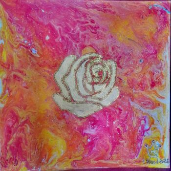 Painting titled "Golden Rose (Acryli…" by Vinie Wood, Original Artwork, Acrylic