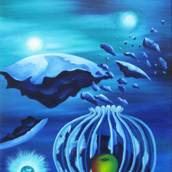 Картина под названием "Cosmos and poppie" - Vinko Hlebs, Подлинное произведение искусства, Масло Установлен на Деревянная ра…