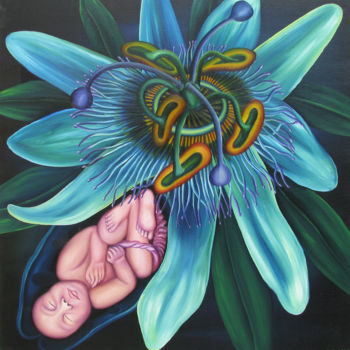 Картина под названием "Passionflower and b…" - Vinko Hlebs, Подлинное произведение искусства, Масло
