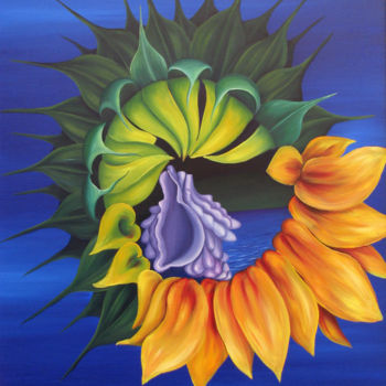 Painting titled "Sunflower" by Vinko Hlebs, Original Artwork, Oil