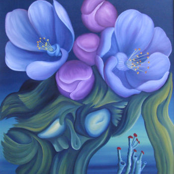 Картина под названием "Violet Helleborus" - Vinko Hlebs, Подлинное произведение искусства, Масло