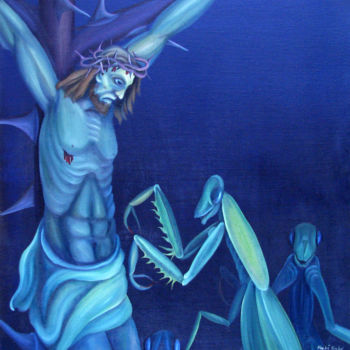 Painting titled "Crucifixion" by Vinko Hlebs, Original Artwork, Oil