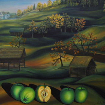 Malerei mit dem Titel "Landscape with appl…" von Vinko Hlebs, Original-Kunstwerk, Öl