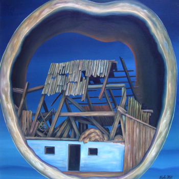 Malerei mit dem Titel "Old house II" von Vinko Hlebs, Original-Kunstwerk, Gouache