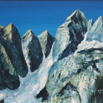 Painting titled "Mountains II" by Vinko Hlebs, Original Artwork, Oil Mounted on Wood Stretcher frame
