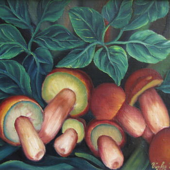 Картина под названием "Mushrooms 2" - Vinko Hlebs, Подлинное произведение искусства, Масло Установлен на Деревянная рама для…