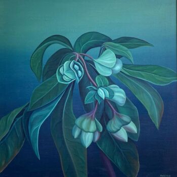 Painting titled "Green Flower" by Vinko Hlebs, Original Artwork, Oil