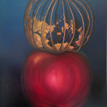 Painting titled "Poppie head and App…" by Vinko Hlebs, Original Artwork, Oil