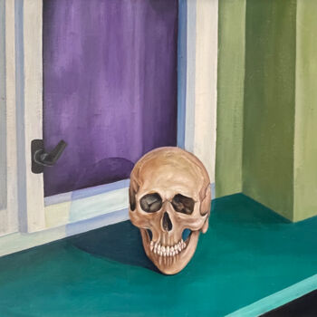 Schilderij getiteld "skull by the window" door Vinko Hlebs, Origineel Kunstwerk, Olie