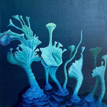 Peinture intitulée "Blue lichens" par Vinko Hlebs, Œuvre d'art originale, Huile Monté sur Châssis en bois