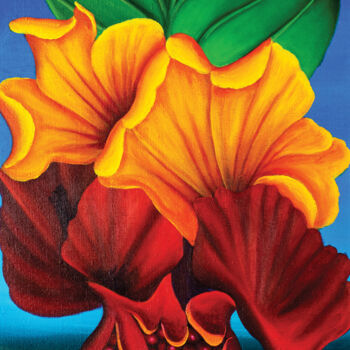 Картина под названием "Pomegranate flower" - Vinko Hlebs, Подлинное произведение искусства, Масло