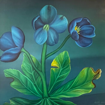 Картина под названием "Blue Helleborus" - Vinko Hlebs, Подлинное произведение искусства, Масло