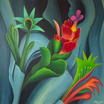 Painting titled "Exotic Flowers" by Vinko Hlebs, Original Artwork, Oil