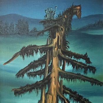 Painting titled "Old tree II" by Vinko Hlebs, Original Artwork, Oil