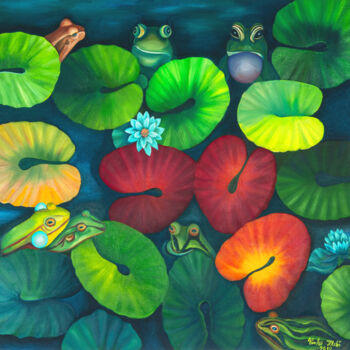 Pintura intitulada "Frogs 2" por Vinko Hlebs, Obras de arte originais, Óleo