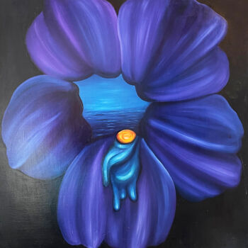 Peinture intitulée "Violet flower with…" par Vinko Hlebs, Œuvre d'art originale, Huile