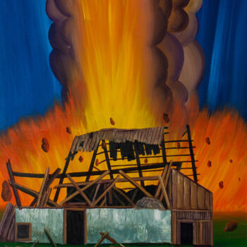 Pittura intitolato "Burning House" da Vinko Hlebs, Opera d'arte originale, Olio