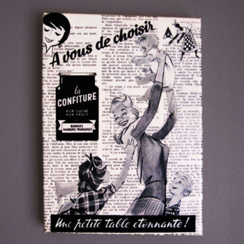 Collages intitolato "Famille et gourmand…" da Vintage Daily Art, Opera d'arte originale, Carta