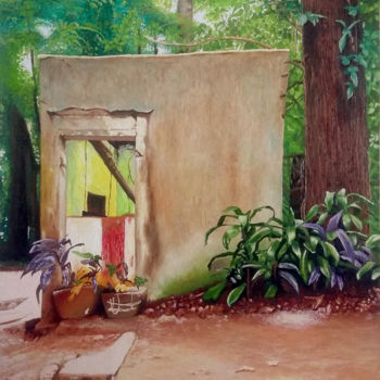 Painting titled "Ticket Booth Ruins" by Vintarah, Original Artwork, Oil