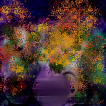 Peinture intitulée "Flowers in a violet…" par Viola Gr, Œuvre d'art originale, Peinture numérique