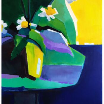 Painting titled "Bouquet jaune" by Violaine Quesnel, Original Artwork, Acrylic Mounted on Wood Stretcher frame