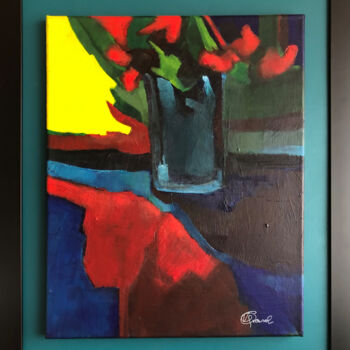 Painting titled "Bouquet rouge" by Violaine Quesnel, Original Artwork, Acrylic Mounted on Wood Stretcher frame