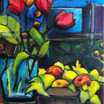 Painting titled "Tulipes" by Violaine Quesnel, Original Artwork, Acrylic Mounted on Wood Stretcher frame