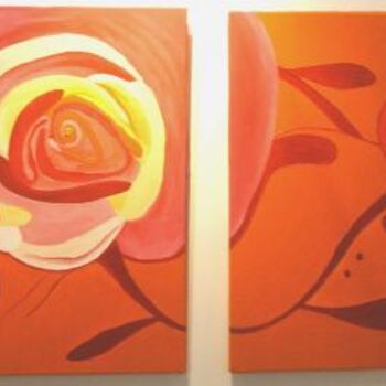 Peinture intitulée "diptyque roses" par Nadia Viola Berra, Œuvre d'art originale