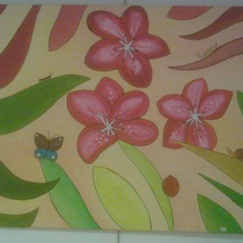 Peinture intitulée "fleurs/papillon/coc…" par Nadia Viola Berra, Œuvre d'art originale