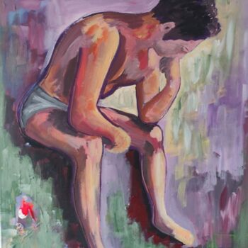 Peinture intitulée "l'étudiant réfléchi" par Violeta Bolmanovic, Œuvre d'art originale, Huile