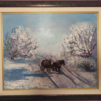 Painting titled "HIVER" by Violeta Bolmanovic, Original Artwork, Oil Mounted on Wood Panel