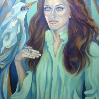 Painting titled "EL PAJARO AZUL" by Carmen Plaza, Original Artwork