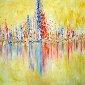 Painting titled "TOWN IN WATER" by Violett Art, Original Artwork, Oil