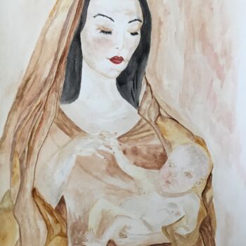 Painting titled "Tendresse" by Violetta André, Original Artwork, Watercolor