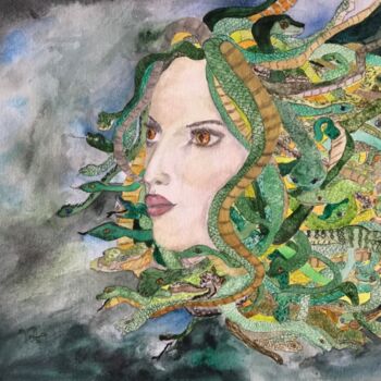 Painting titled "Medusa" by Violetta André, Original Artwork, Watercolor
