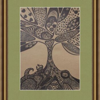Zeichnungen mit dem Titel "Iggrasil trees - or…" von Violetta Golden, Original-Kunstwerk, Marker Auf Andere starre Platte mo…