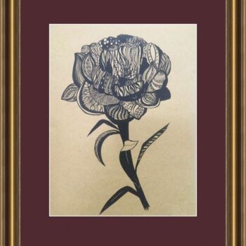 Pintura intitulada "Peony flower - orig…" por Violetta Golden, Obras de arte originais, Marcador