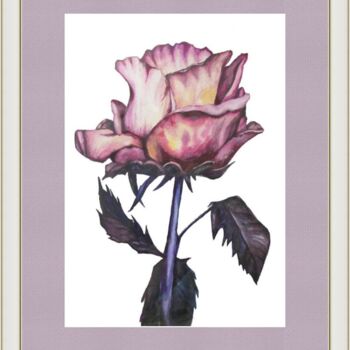 Pintura intitulada "Pink rose - waterco…" por Violetta Golden, Obras de arte originais, Aquarela