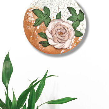 Schilderij getiteld "Peace Rose - Round…" door Violetta Golden, Origineel Kunstwerk, Olie Gemonteerd op Houten paneel
