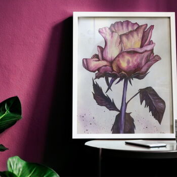 Картина под названием "Rose watercolor pai…" - Violetta Golden, Подлинное произведение искусства, Акварель