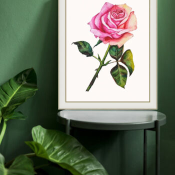 Pintura intitulada "Pink rose - waterco…" por Violetta Golden, Obras de arte originais, Aquarela