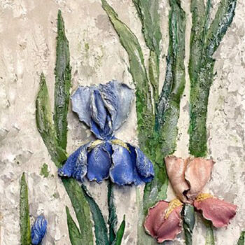 Malerei mit dem Titel "Blue flower- Origin…" von Violetta Golden, Original-Kunstwerk, Gips